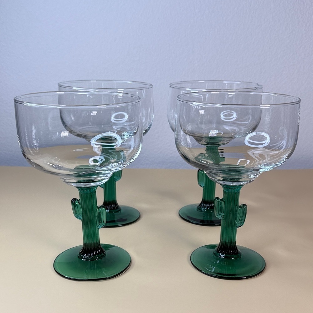 Southwestern Set of 4 Cactus Stem Margarita Glasses